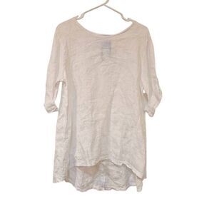 ModAmalfi Italian Women's White Linen Top w Roll Tab Sleeves NEW